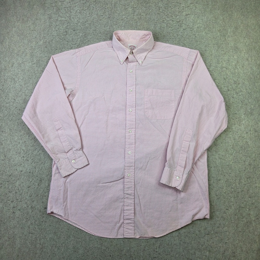 Brooks Brothers Dress Shirt Mens 16-4 Pink Check button Down Long Sleeve Cotton